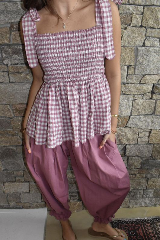 Nonni Gingham Bandeau Cami Indian Pink